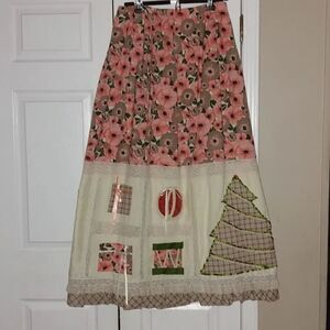 Vintage Chessa Davis Maxi Christmas Ornament Festive  Praire Bohemian Skirt Sz L